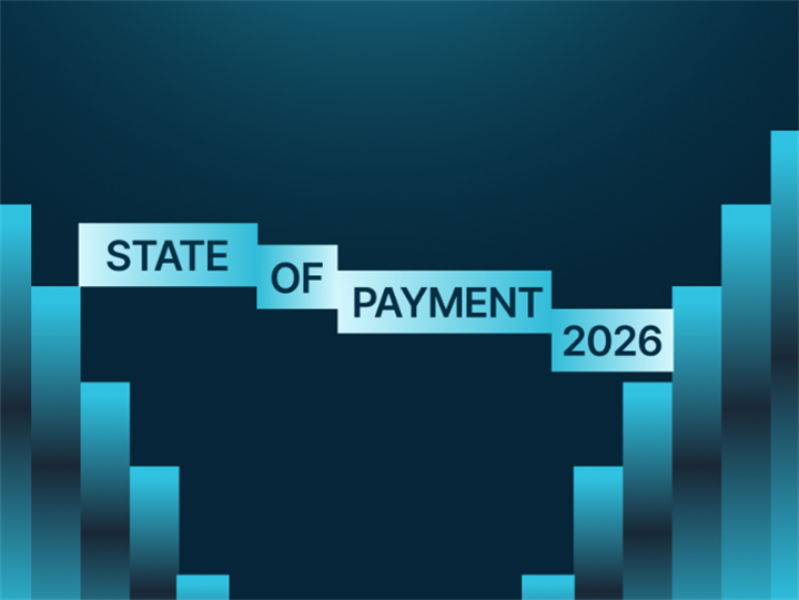 Graphic title artwork reading State of Payment 2026 with teal bar chart backdrop for global payment industry report