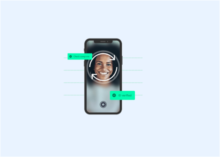 Mobile phone screen showing successful liveness check and ID verification for anti-fraud security