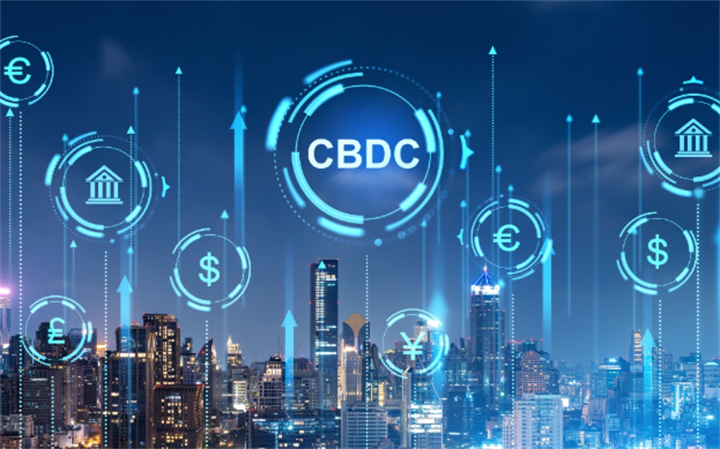 CBDC digital currency concept with global currency symbols over a city skyline, representing the rise of central bank digital currencies